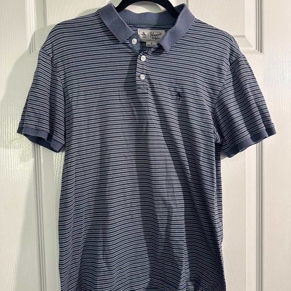 Original Penguin Navy and White Striped Polo